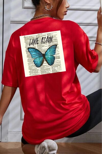 oneagılyazı Tricou oversize cu imprimeu fluture din nou