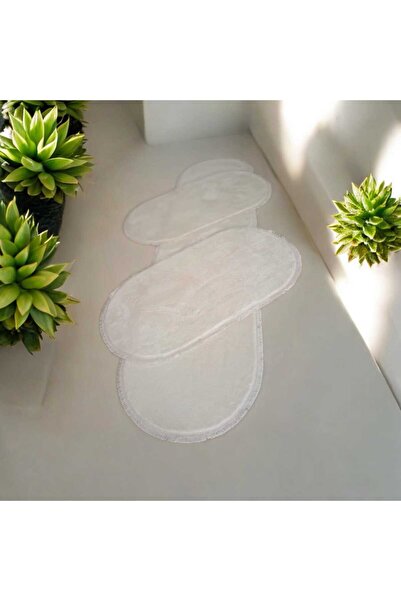 ALTUN CARPET yatak odası post pelüş oval kırem+kar beyaz +gıri düz saçaklı 1 ...