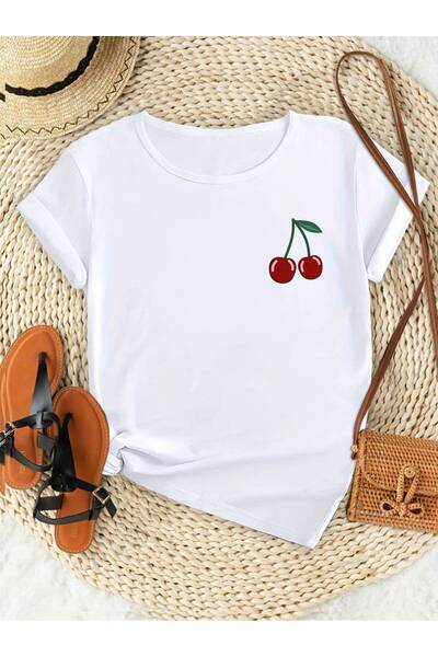 GALASHOP Relaxed Fit Large Size Women's Cherry T-Shirt