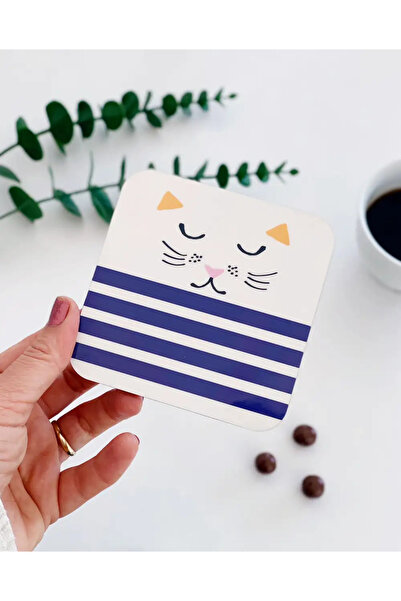 Bikutumutluluk Mavi Pijamalı Uykucu Kedi Bardak Altlığı