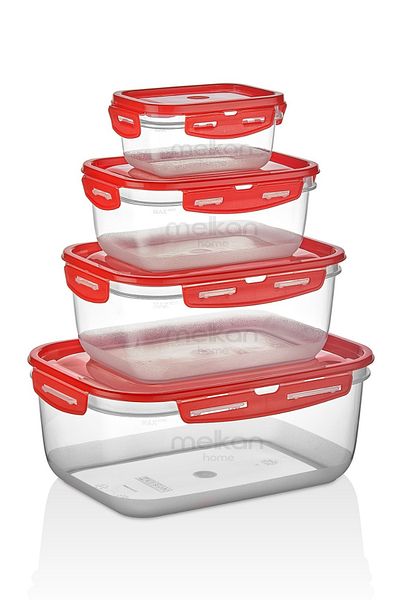 Melkan Home Set of 4 Leak-Proof Rectangular Storage Container with Silicone Seal - Air and Waterproof, Food Storage Container