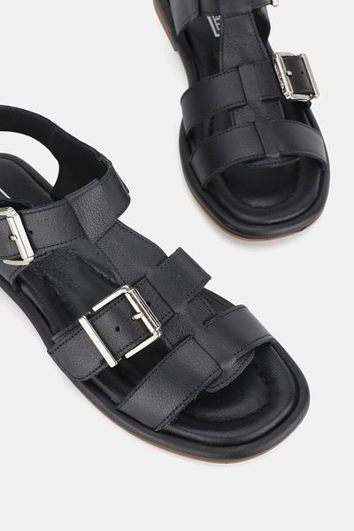 TUNAELLİ Sandale de damă din piele naturală neagră - Mărimea 36-41 Model plat cu bretele