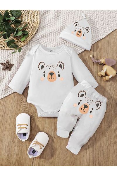bebekpare Cotton Bear Patterned Bodysuit and Bodysuit Set for Baby Boy