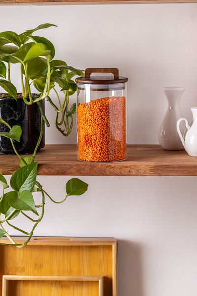 FH finehome 980Ml Pienza Acacia and Glass Storage Container with Lid and Holder