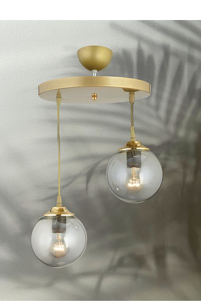 SONSUZ AYDINLATMA&AVİZE 2-Piece Smoke Colored Pendant Tray - Antique, Glass Glop Ball and Flat Down Facing Luxury Chandelier
