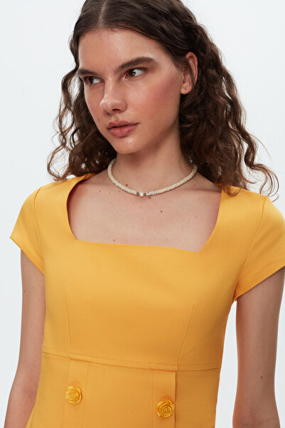 SHNWOMAN DÜĞME DETAYLI PAMUKLU ELBİSE