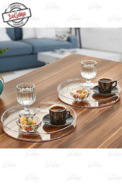 Online Kapında Lüks Yuvarlak Şekillli Dekoratif Pleksi Servis Sunum Ikram Tepsisi (14x22cm)