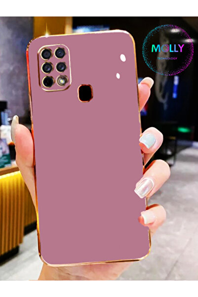 Molly Tecno POVA LD7 İçin Lila Kenarları Gold Detaylı Lüks Silikon Kılıf