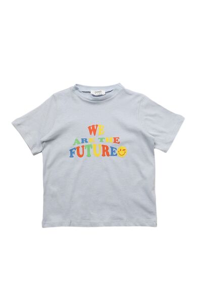 TRENDYOLKIDS Boy's Blue Knitted T-Shirt - Crew Neck, Slogan Pattern TKDSS24TS00044