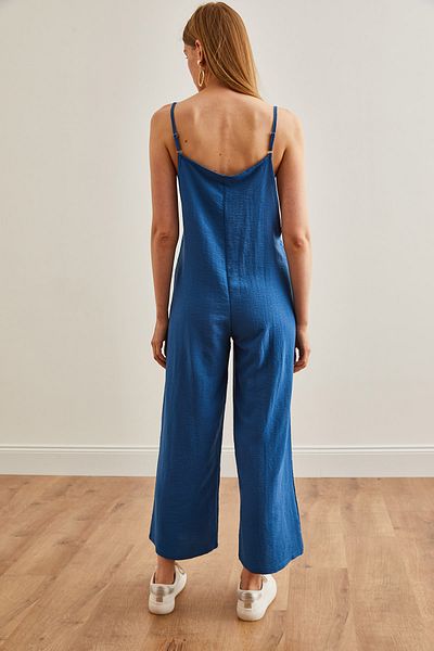 Olalook Women's Indigo Pocketed Strappy Loose Flowing Jumpsuit TLM-19000098