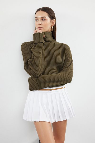 Trendyol Collection Khaki Crop Basic Knitwear pulóver TWOAW22KZ0223