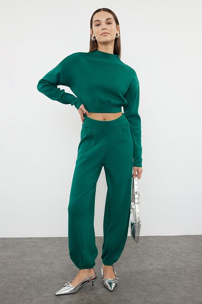 Trendyol Collection Emerald Green Crop Jogger nadrág és kötöttáru szett - TWOAW24AU00007