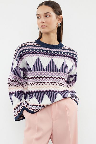 Trendyol Collection Marineblauer Strickpullover mit Rundhalsausschnitt - Wide Fit TWOAW21KZ0941