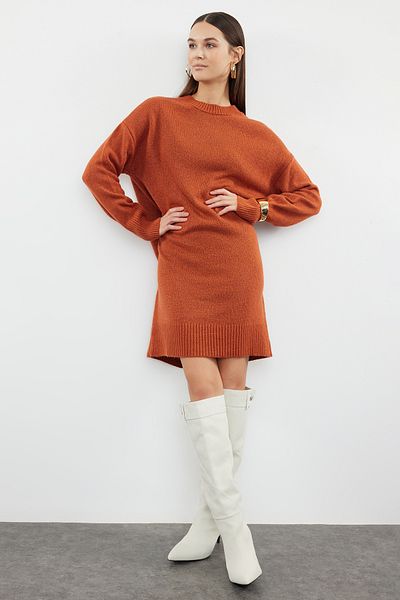 Trendyol Collection Rochie mini tricotată cu textura super lată și moale - gresie TWOAW24EL00035