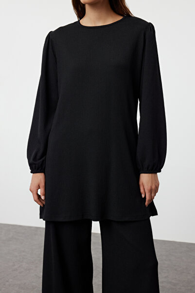 Trendyol Modest Oversize černá pletená souprava – zavinutá spodní souprava TCTAW25US00093