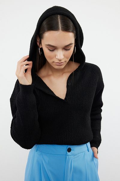 Trendyol Collection Black Soft Textured Hooded Sweater TWOAW21KZ0410