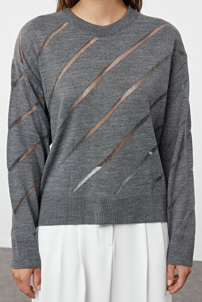 Trendyol Collection Anthracite Openwork/Hole Knitwear Sweater TWOAW24KZ00157