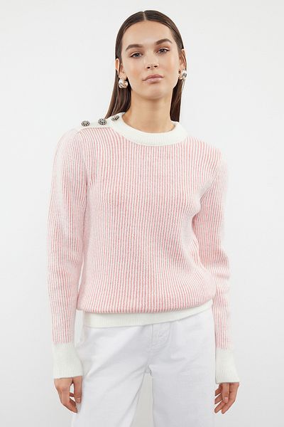 Trendyol Collection Puha textúrájú púderes kötött pulóver - gombrészlet TWOAW25KZ00122