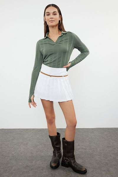 Trendyol Collection Pulover subțire din tricotaje verde cu gât polo - TWOAW25KZ00118