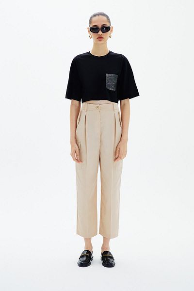 Rue Studio Tricou Basic Crop Negru