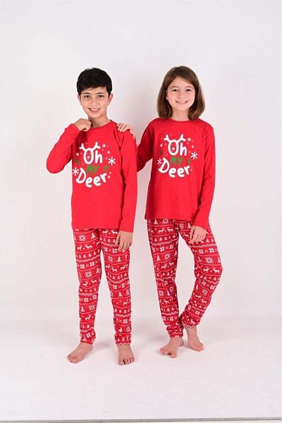 vitmo Girl / Boy's Long Sleeve Christmas Themed Cotton Pajama Set