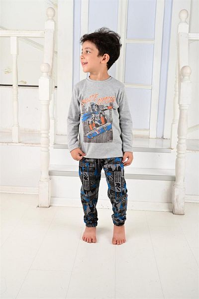 vitmo Boy's Long Sleeve Pajama Set Skate Ninja Gray