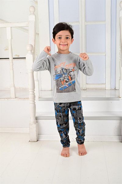 vitmo Boy's Long Sleeve Pajama Set Skate Ninja Gray