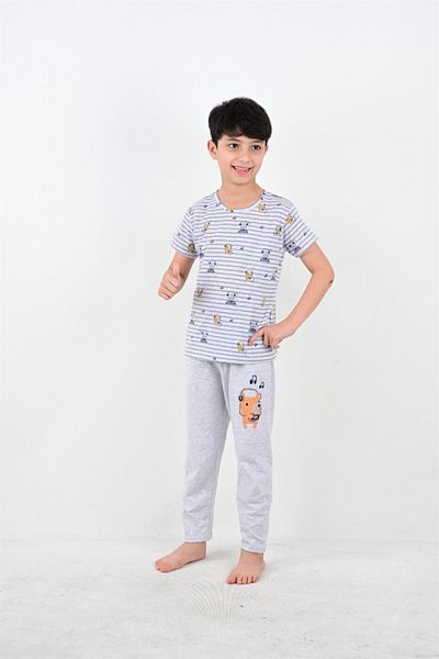 vitmo Boy's Short Sleeve Pajama Set Note Gray