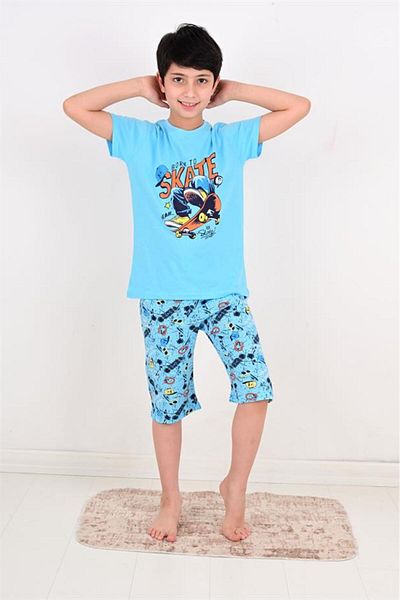 vitmo Set pijama Capri pentru băiat Born To Skate Turcoaz
