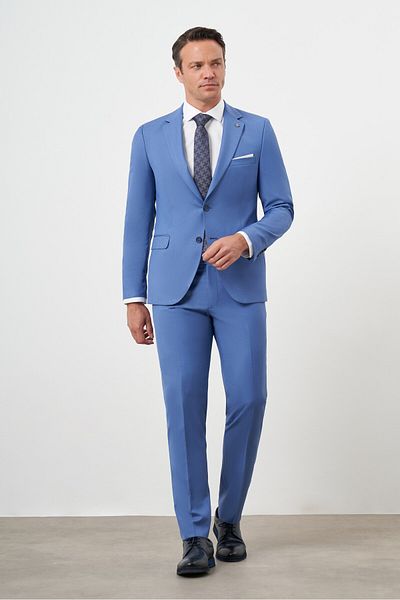 Morven Costum pentru bărbați, albastru, slim fit, cu guler mono