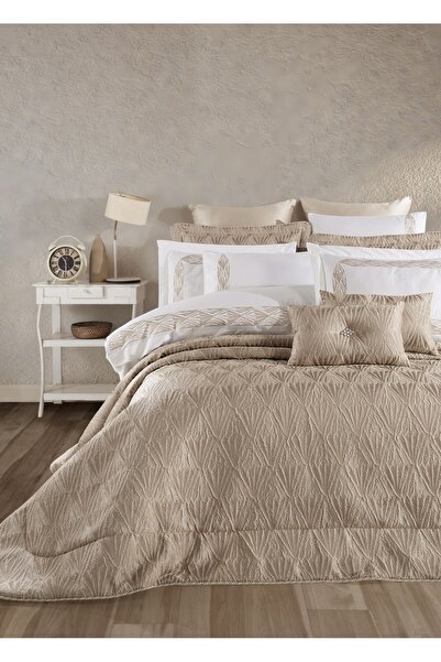 Dantela Alina Jakarlı Elyaflı Yatak Örtüsü Takımı - Bej