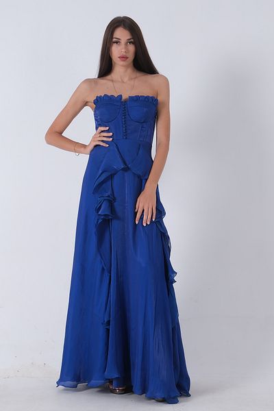 Feminist Strapless Neck and Slit Frilly Skirt Evening Dress - Saks9705234