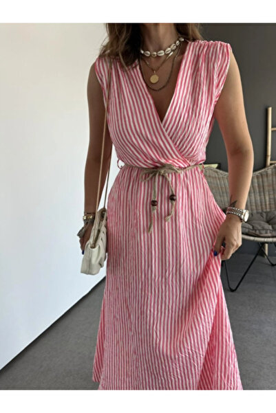 EGZOTİK ASORTİK Εξωτικό αμάνικο φόρεμα με λεπτές ρίγες