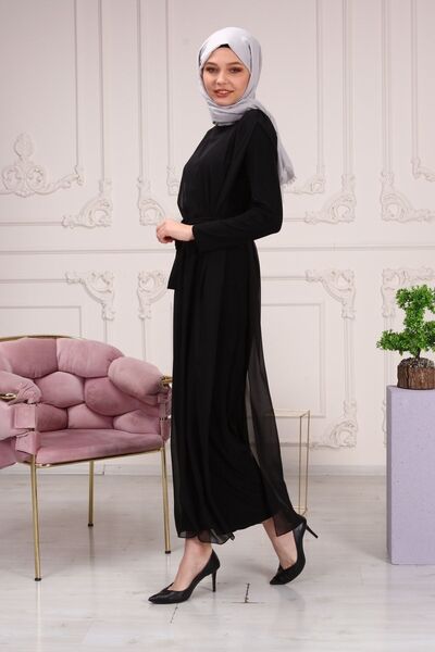 Aranlı tekstil Chiffon Women's Long Jumpsuit Dress with Mobile Belt