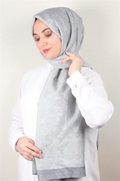 PİRAMİT İpeksi Monogram Şal 2753-4 Gümüş