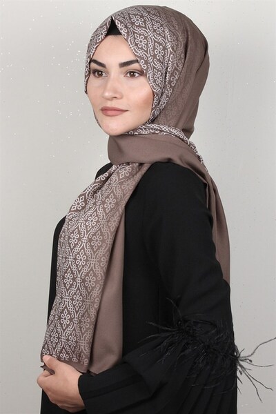 Cardion Medine Desenli Şal Eşarppark 1827-4 Kahve