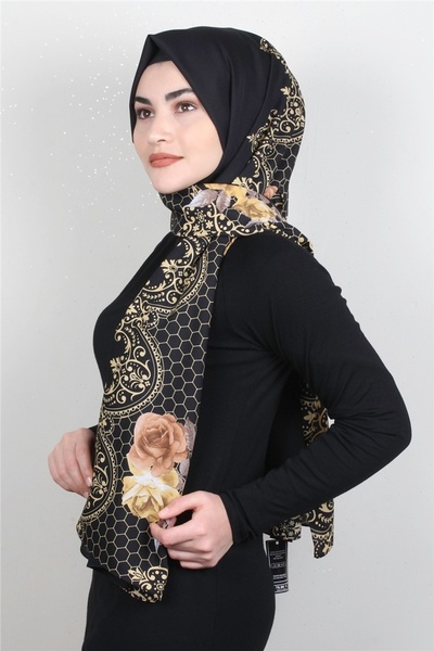 Cardion Medine Desenli Şal 1808-2 Siyah