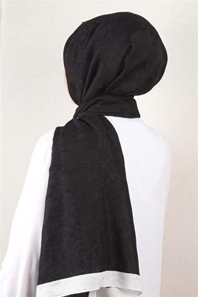 PİRAMİT İpeksi Monogram Şal 2753-5 Siyah
