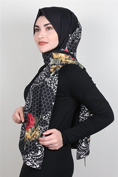 Cardion Medine Desenli Şal 1808-6 Siyah