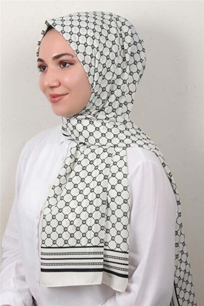 Eşarppark Medine Desenli Şal 2421-10 Ekru-Siyah