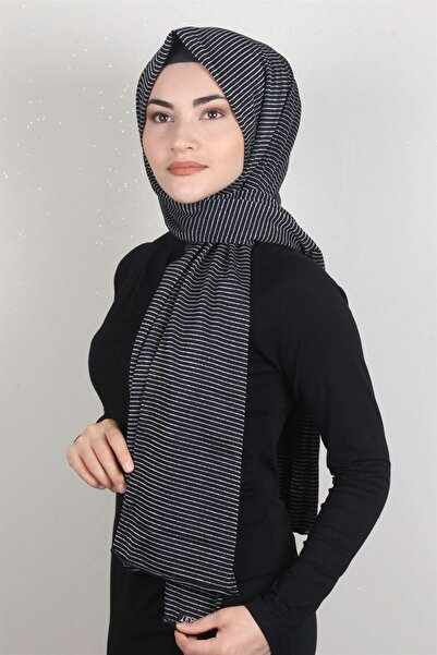 Eşarppark Simli Likralı Şal 608-1 Siyah