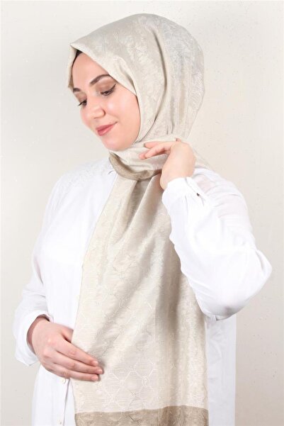 PİRAMİT İpeksi Monogram Şal 2753-15 Kemik