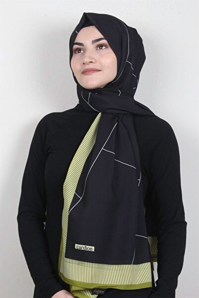 Cardion Medine Desenli Şal 1899-15 Siyah-oliv