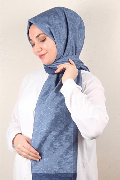 PİRAMİT İpeksi Monogram Şal 2753-12 İndigo