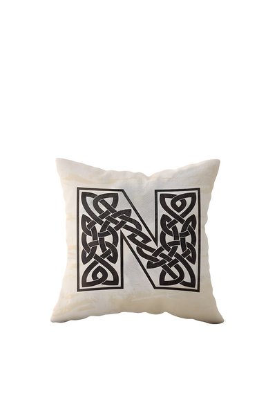 linazaitun Letter N Beige One Side Printed Hidden Zipper Decorative Pillow Ca...