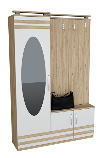 Evistro Sihirli Portmanto Aynalı Vestiyer Ayakkabılık Dolap Askı Atlantik Çam Demonte