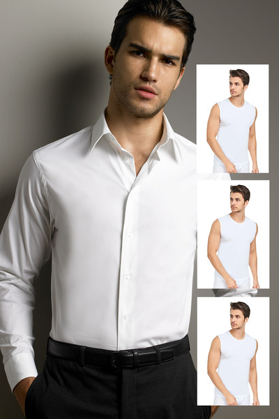 CNT قميص داخلي مضلع بياقة دائرية للرجال، قميص داخلي بدون أكمام