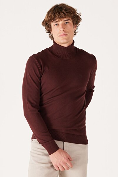 WRANGLER Regular Fit Normal Kesim %100 Pamuk Balıkçı Yaka Bordo Triko