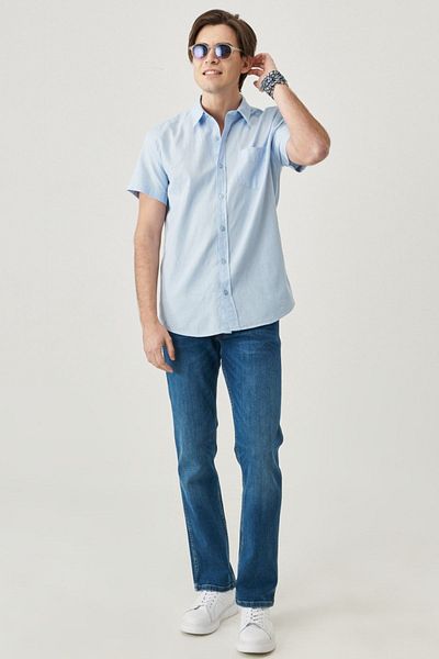 WRANGLER Regular Fit Normal Cut Short Sleeve Button Collar Linen Shirt