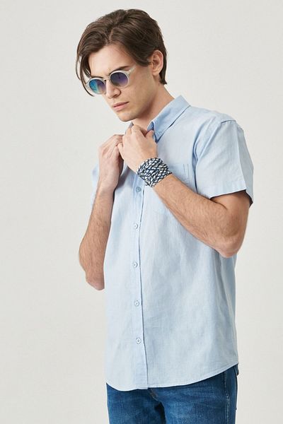 WRANGLER Regular Fit Normal Cut Short Sleeve Button Collar Linen Shirt